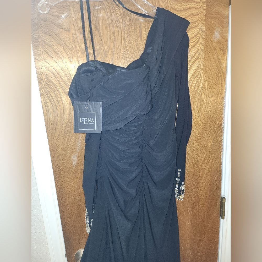 Mac Duggal Black Foldover Long Sleeve Jeweled Midi Dress SIZE 6 NWT Retail $258 - Picture 12 of 14